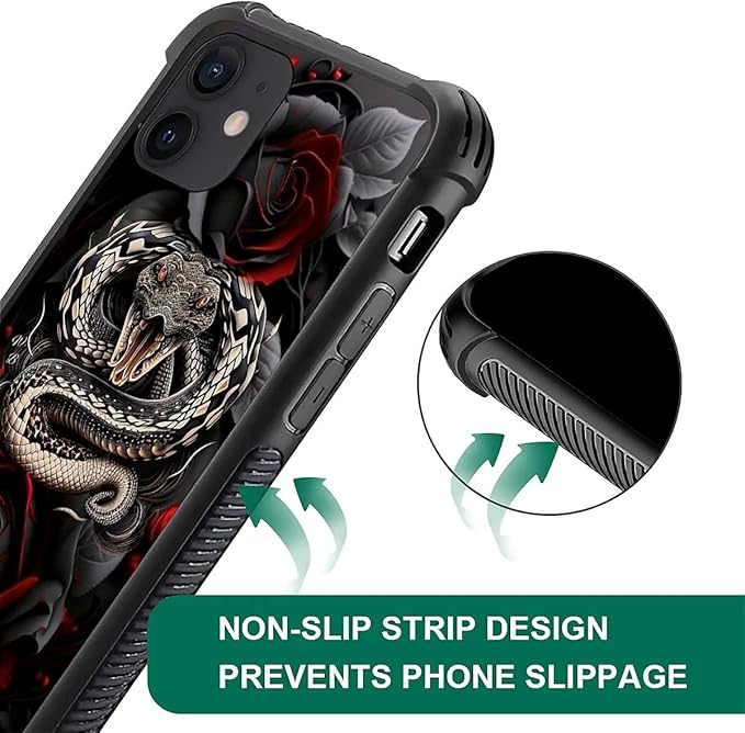 for iPhone 12 Mini Case, Entwined Rose Snake Pattern Graphic Design Girl Boy - Image 5