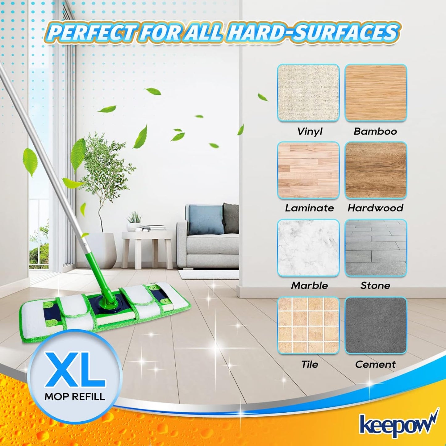 KEEPOW XL Dry Sweeping Cloths for Swiffer XL, Dry Refills for Swiffer XL Mop, Reusable Microfiber Mop Pads for Hardwood Floor, 2 Pack