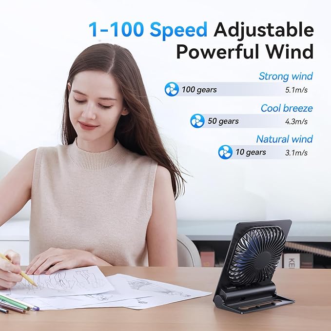 Desk Fan, 6.61''Ultra-thin 5000mAh Battery Powered Fan - Image 2