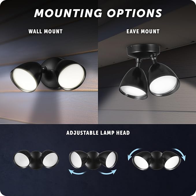 GLOBE Electric 17000186 20W Twin Head Black 1600 Lumens Wall Switch Activated - Image 7