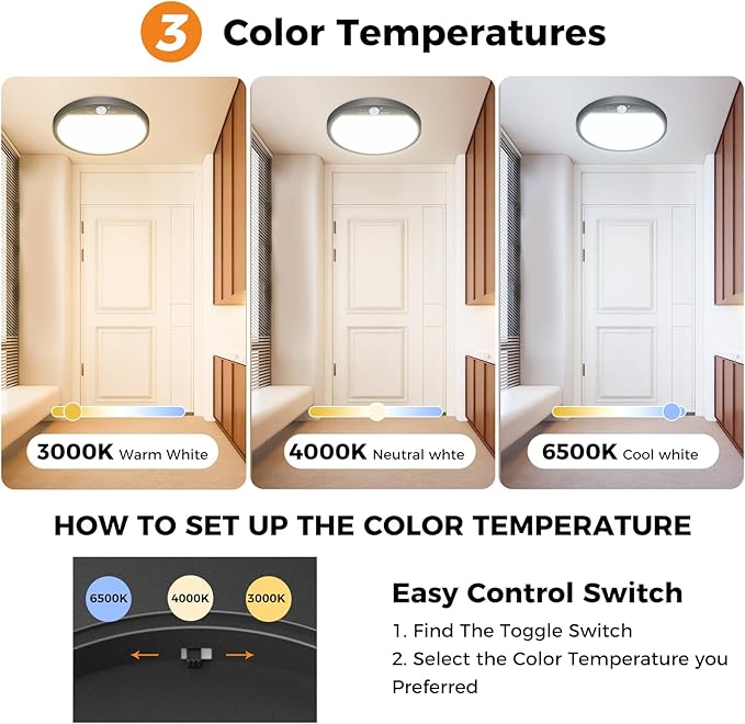 slochi Motion Sensor Light Indoor Wired, 8.7 Inch 3000K/4000K/6500K Closet - Image 3
