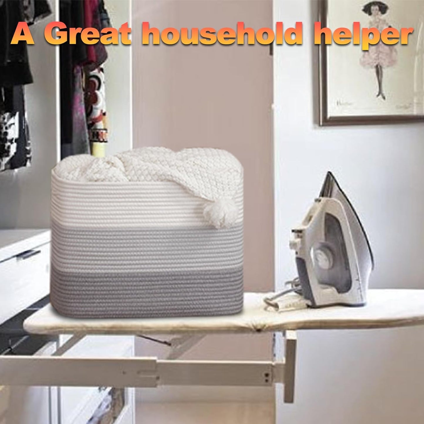 Storage Baskets for Organizing, 2 Pack Woven Basket for Storage, Rectangle Baskets for Shelves Closet Organizers, Toy Basket for Nursery Storage Living Room, Laundry Room, Bedroom (Gradient Grey)