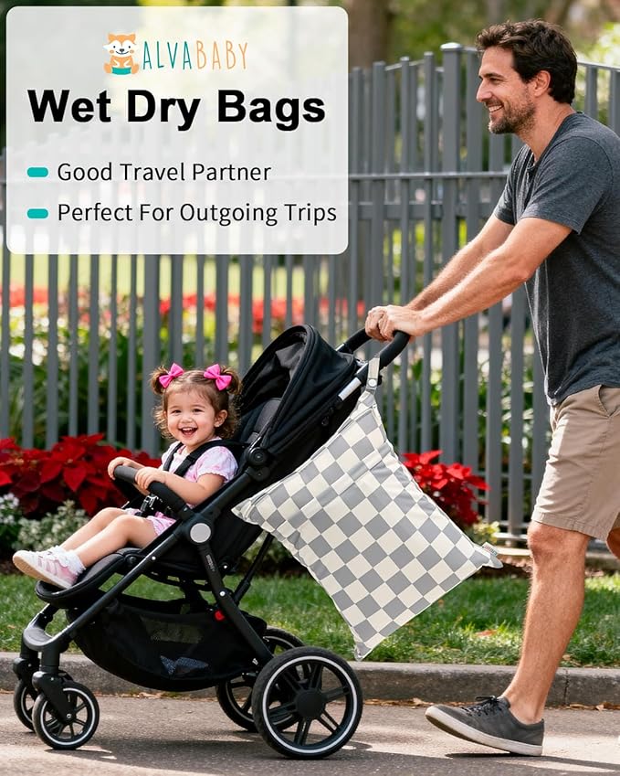 ALVABABY 3 pcs Cloth Diaper Wet Dry Bags Waterproof Reusable - Image 6