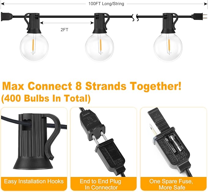 200ft Outdoor G40 LED Globe String Lights Dimmable Waterproof Shatterproof - Image 5