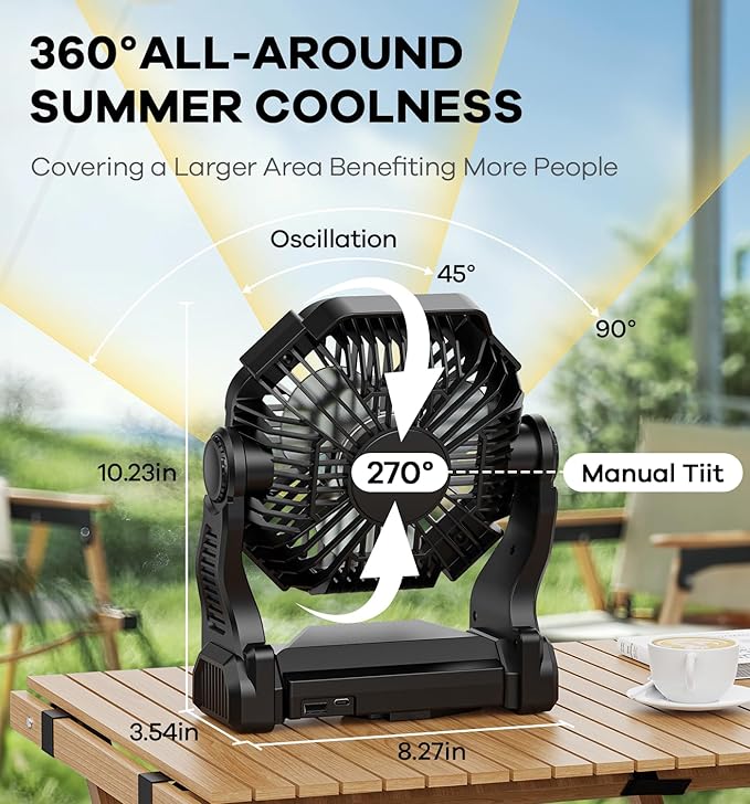 DOWILLDO 20000mAh Portable Battery Powered Camping Fan - - Image 3