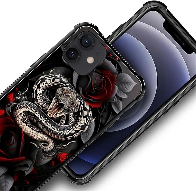 for iPhone 12 Mini Case, Entwined Rose Snake Pattern Graphic Design Girl Boy - Image 3
