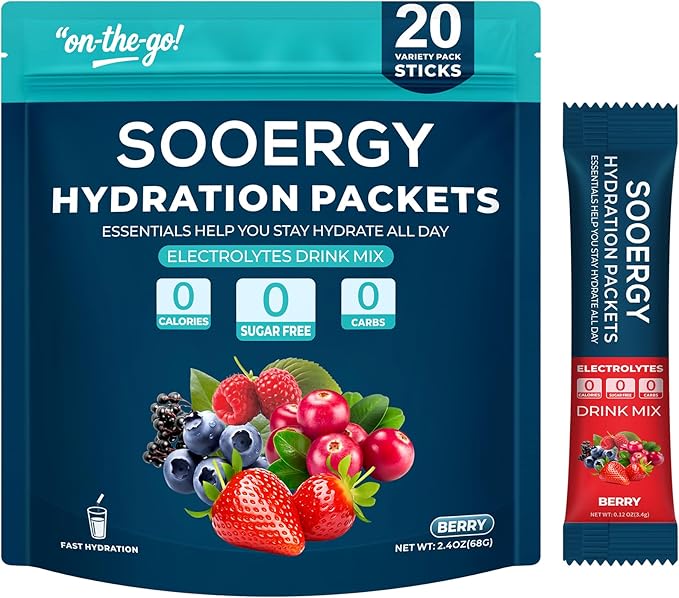 Electrolytes Powder Packets Sugar Free Hydration Packets, Liquid Daily IV by Sooergy