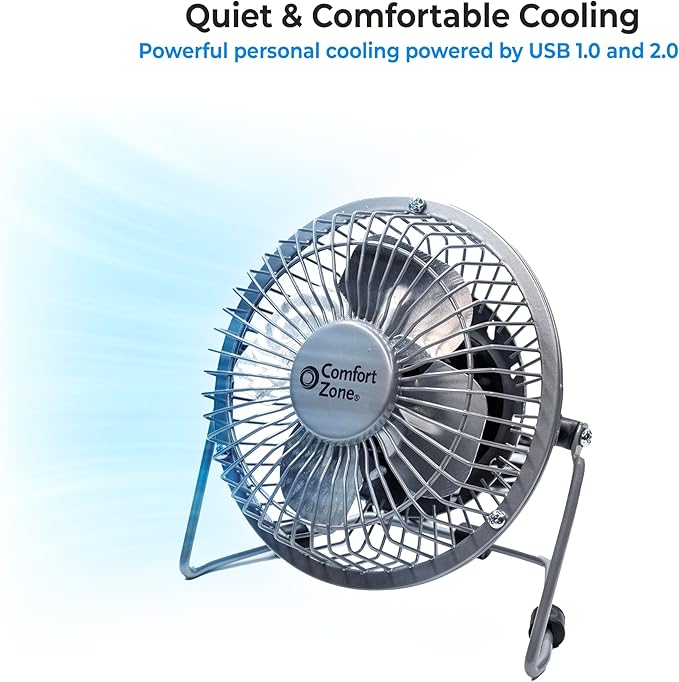 Comfort Zone 4-inch All-Metal Mini Desk Fan – High Velocity Portable USB Fan - Image 7