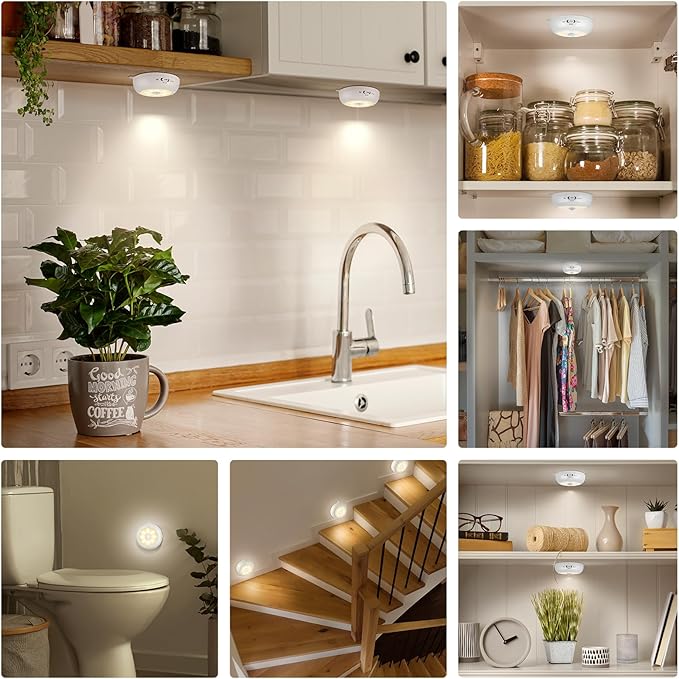 Reoshine Under Cabinet Lighting, LED Puck Lights AA Battery Operated, Closet - Image 7