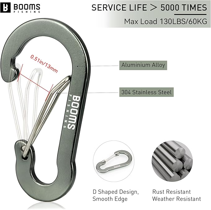Booms Fishing CC5 Multi-Use Carabiner Clips, 10 Pack 2.3"/ 3.1" Caribeener Clips - Image 2
