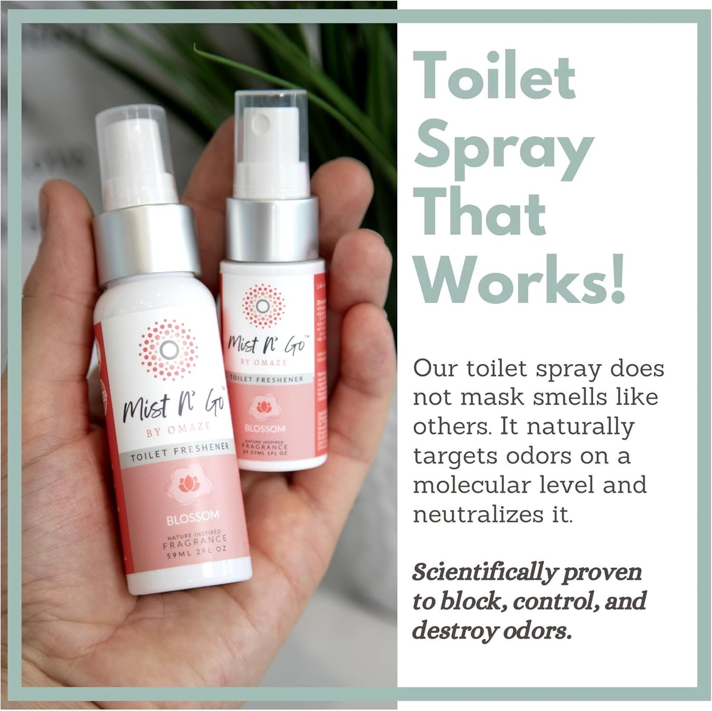 Mist N’ Go by Omaze Travel Bathroom Spray for Toilet Spray Odor Eliminator - Travel Toilet Spray for Bathroom Air Freshener Spray for Bathroom Deodorizer - Blossom Travel Size (1oz x2)