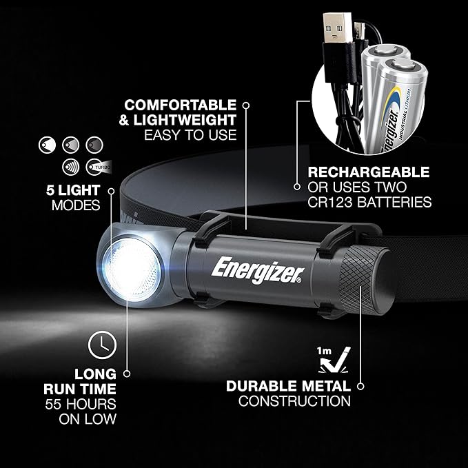 Energizer LED Headlamp Rechargeable X1000, Ultra Bright IPX4 Water Resistant - Image 2