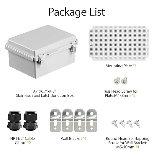 LeMotech Electrical Box, IP67 Waterproof Hinged Cover Stainless Steel Latch - Image 8