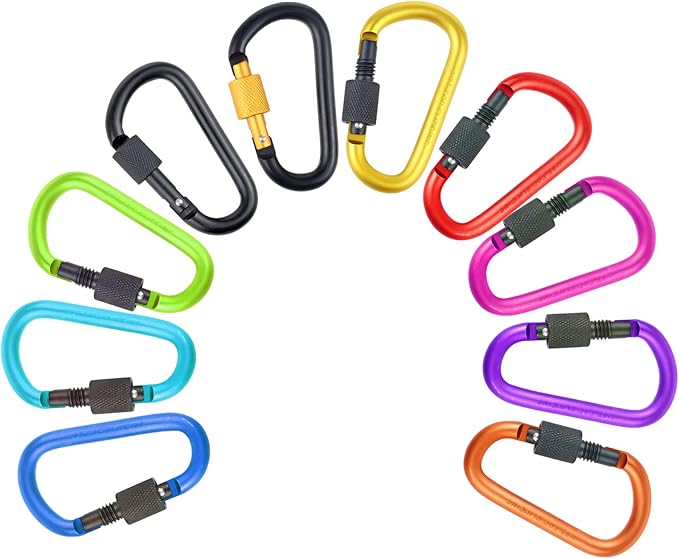10 Pack Aluminum D Ring Key Rings Hiking Clips Locking Carabiner - Image 4