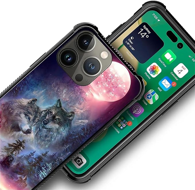 for iPhone 13 Pro Max Case, Star Two Wolfs Howling Pattern Graphic Design Girl - Image 7