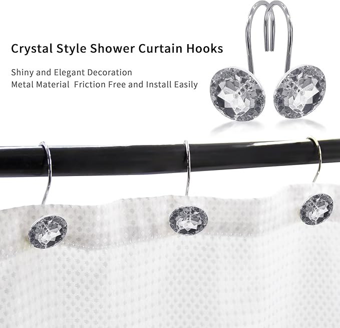MitoVilla Grey Shower Curtain Hooks Rings, Metal Shower Hooks - Image 3