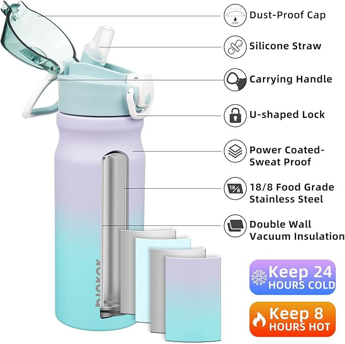 BJPKPK Water Bottle with Straw 18oz Insulated Water Bottles Reusable Stainless - Image 2