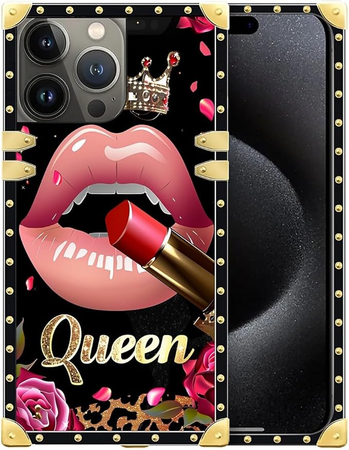 Compatible with iPhone 16 Pro Max Case, Glitter Red Rose Queen Leopard Lipstick by Unknown
