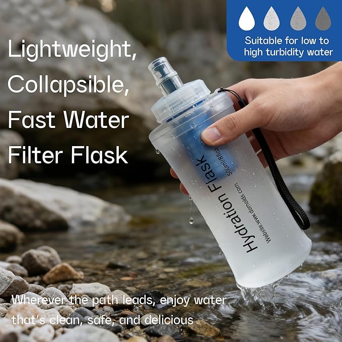 GUYI 1.0L Collapsible Water Filter Bottle, Removes Impurities, BPA Free - Image 3