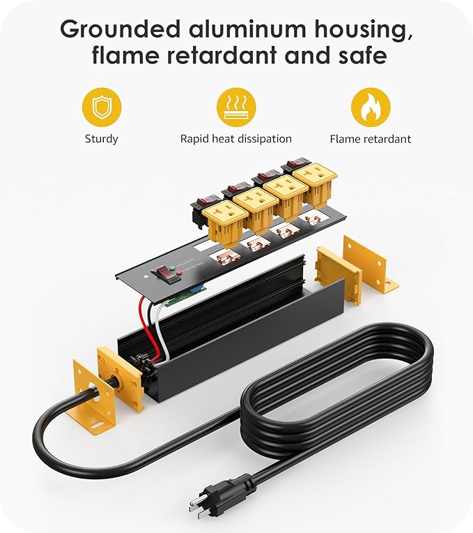 CCCEI Heavy Duty Surge Protector Power Strip 20 Amp Individual Switches. 10FT - Image 6