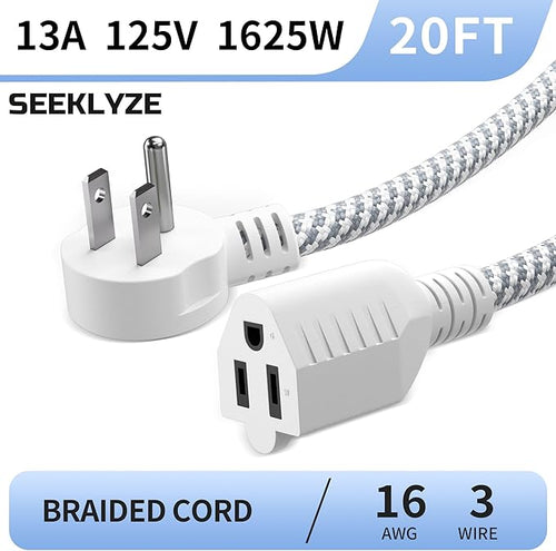 16 Gauge Braided Extension Cord 20 FT, 16/3 Flat Plug Power Cord Indoor - Image 2