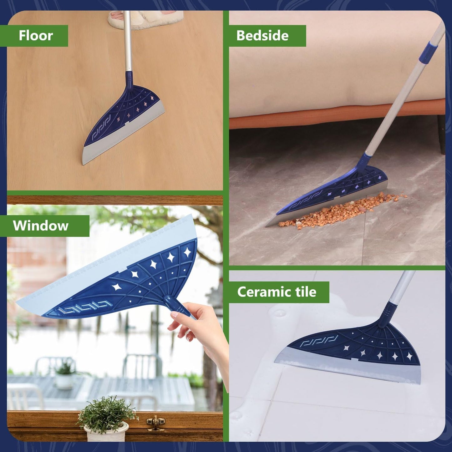 Magic Air Broom, Silicone Broom Floor Squeegee for Glass and Floors with 60’’ Long Aluminum Adjustable Handles,Silicone Squeegee Broom or Pet Hair, Dust and Liquids (Blue)