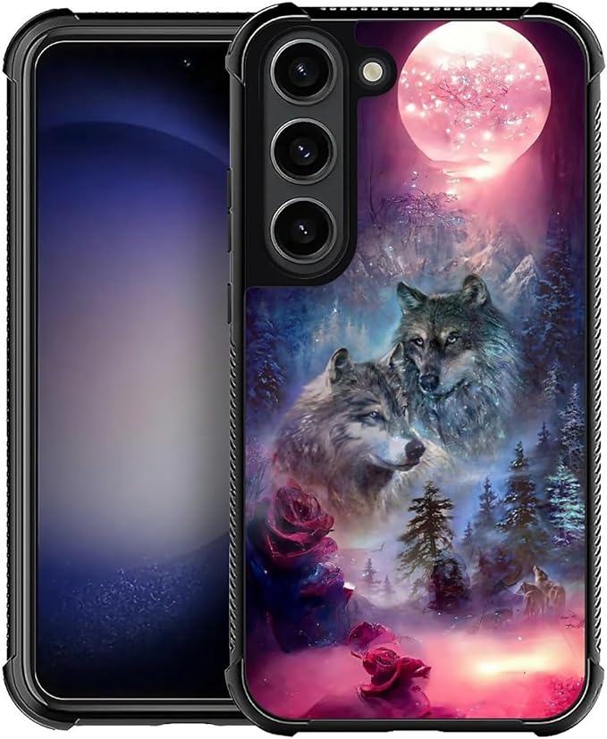 for Samsung Galaxy S23 Plus Case, Star Two Wolfs Howling Pattern Graphic Design by FKBRCL4U