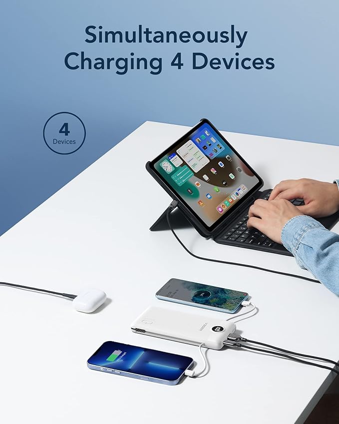 VEGER Portable Charger with Built-in AC Plug and Cables, All in One 10000mAh - Image 4