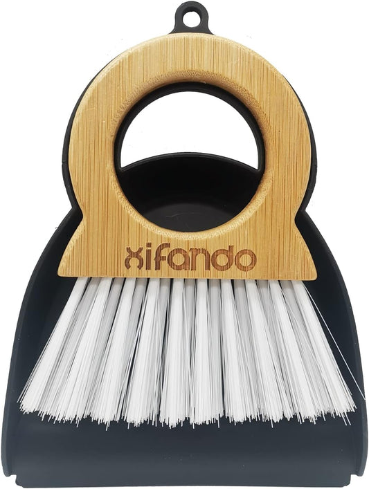 Mini Broom and Dustpan for Housekeeping-Bamboo Handle Small Broom and Dustpan Set Combination Mini Desktop Sweep, Keyboard Cleaning Brush with Shovel Brush,Round Bamboo Handle