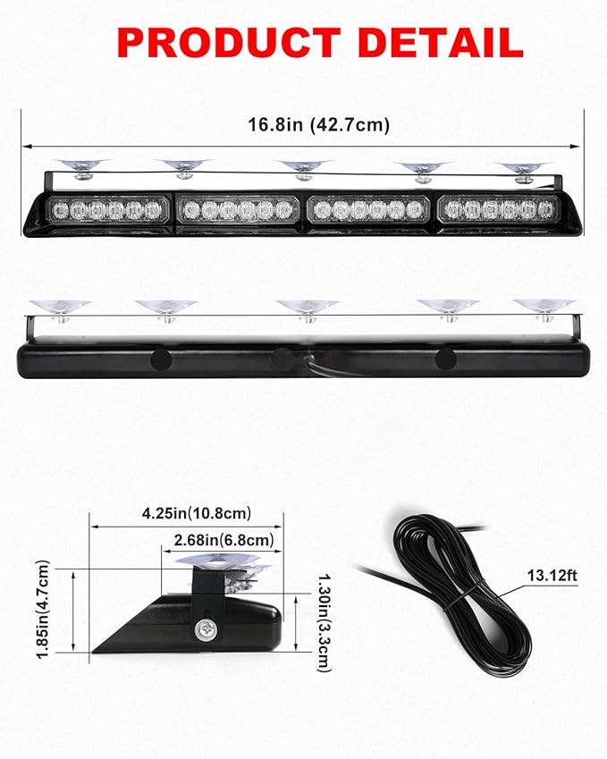 HLauto 6Z4J Emergency Dash Strobe Lights: 2x16.8 inch Red Amber Safety Lights - Image 8