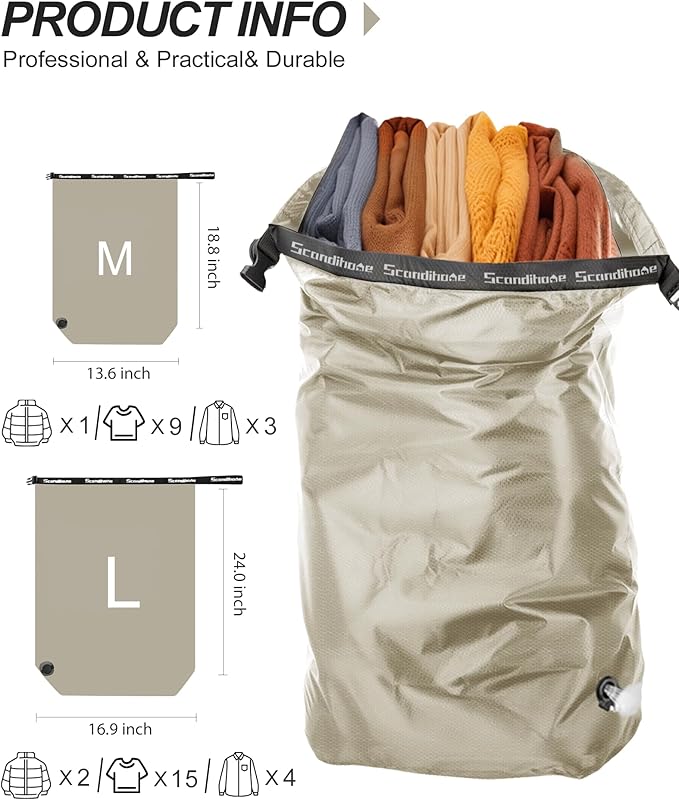Travel Laundry Bag, Pump-Free Vacuum Compression Dirty Clothes Bag, Medium - Image 2