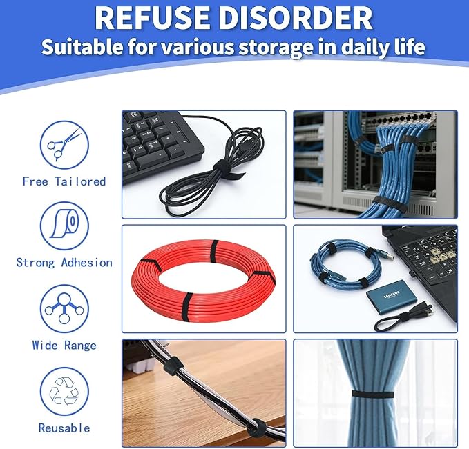 2In x 50Ft Reusable Cable Ties Hook and Loop Roll | Tie Down Straps, Nylon - Image 2