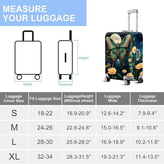 Moonlit Butterfly Flower MothTravel Luggage Cover -Stretchable Airplane - Image 7
