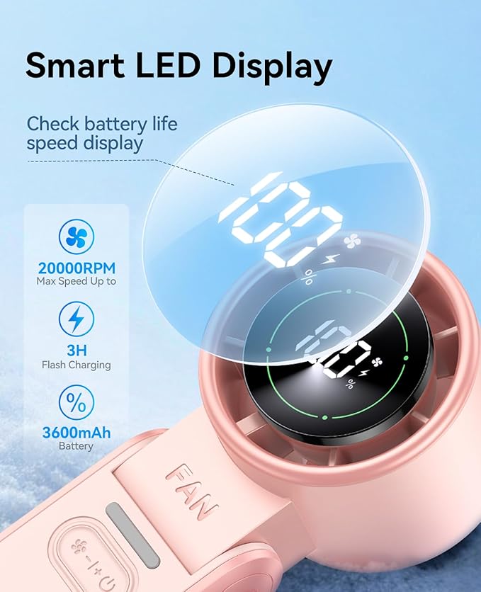 KIMMOO 2 Pack Pink Portable Handheld Turbo Fan-100 Speeds, Powerful 20000 RPM - Image 5