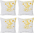 Ambesonne Daffodil Throw Pillow Cushion Case Pack of 4, Daffodils on Ornate by Ambesonne