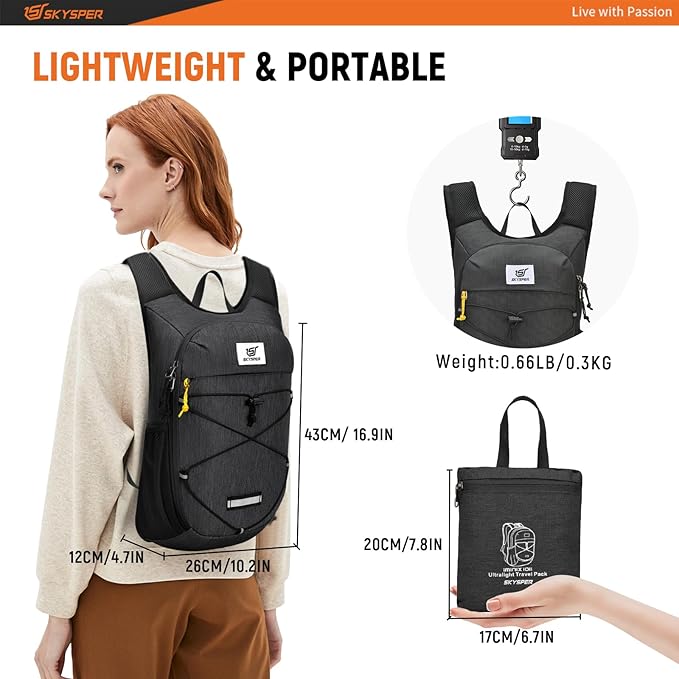 SKYSPER Foldable Hiking Backpack - 10L/15L Small Lightweight Daypack Breathable - Image 5