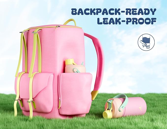 12 oz Kids Steel Water Bottle for School: 2-in-1 Straw Spout Lid, Cold 24H - Image 6