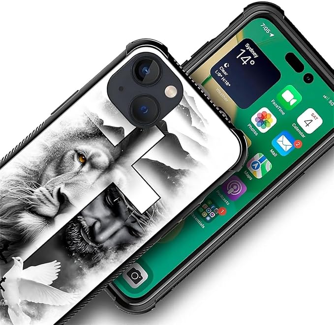 for iPhone 14 Case, Lion Cross Jesus Christ Dove Pattern Graphic Design Girl - Image 2