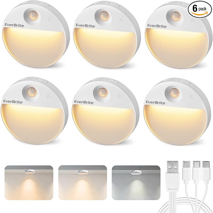 EverBrite Rechargeable Round Motion Sensor LED Night Light, Motion Activated by EverBrite
