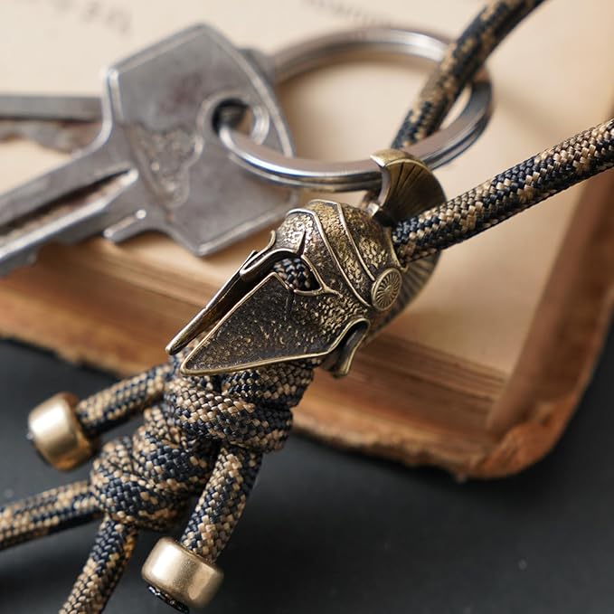 Paracord Keychain with Retro Brass Helmet Bead - Image 4