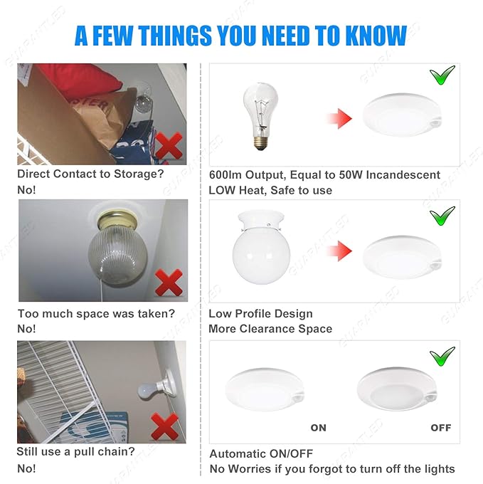 Closet Lights Motion Sensored Indoor Ceiling Mount LED- 10W 3000K Closet Stair - Image 4
