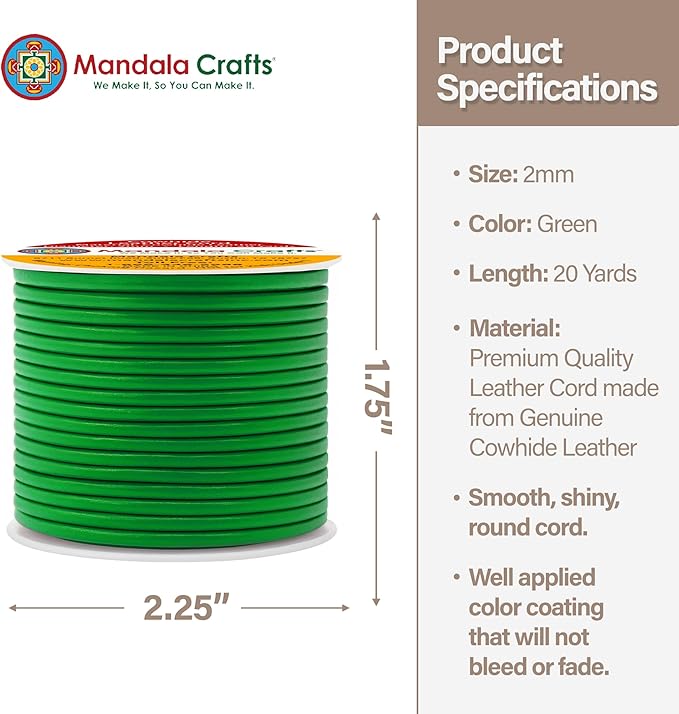 Mandala Crafts Round Genuine Green Leather Cord - Image 4