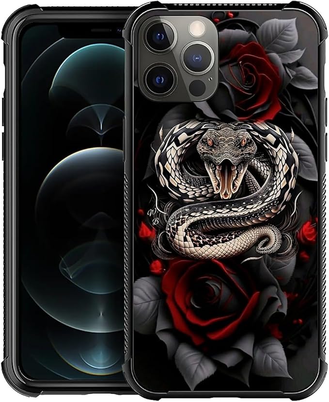 for iPhone 11 Pro Max Case, Entwined Rose Snake Pattern Graphic Design Girl Boy by FKBRCL4U