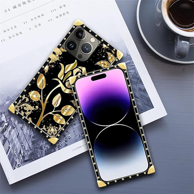 Compatible with iPhone 14 Pro Max Case, Shine Gold Rose Luxury Golden Decoration - Image 6