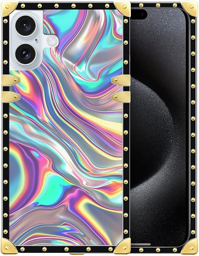 Compatible with iPhone 16 Case, Holographic Abstract Iridescent Textures Luxury by Unknown