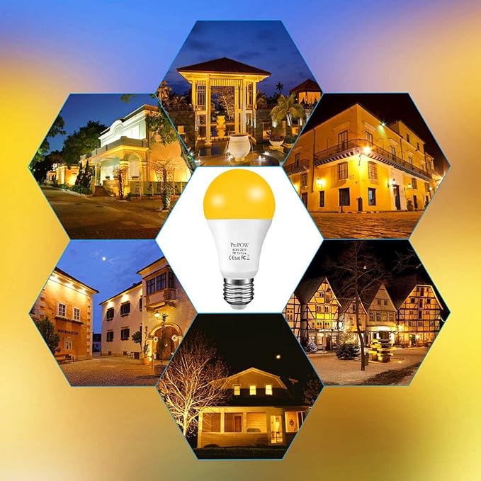Amber Yellow LED Light Bulb, 7W Dusk to Dawn Bulbs 40W Equivalent A19 Auto - Image 6