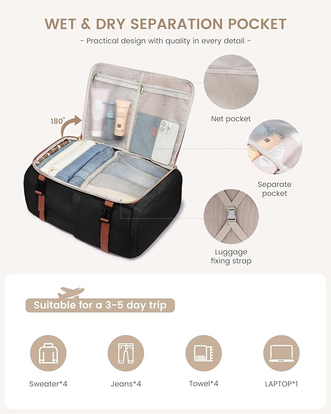 LOVEVOOK 40L Travel Backpack Carry on Flight Approved, Personal Item Bag - Image 6