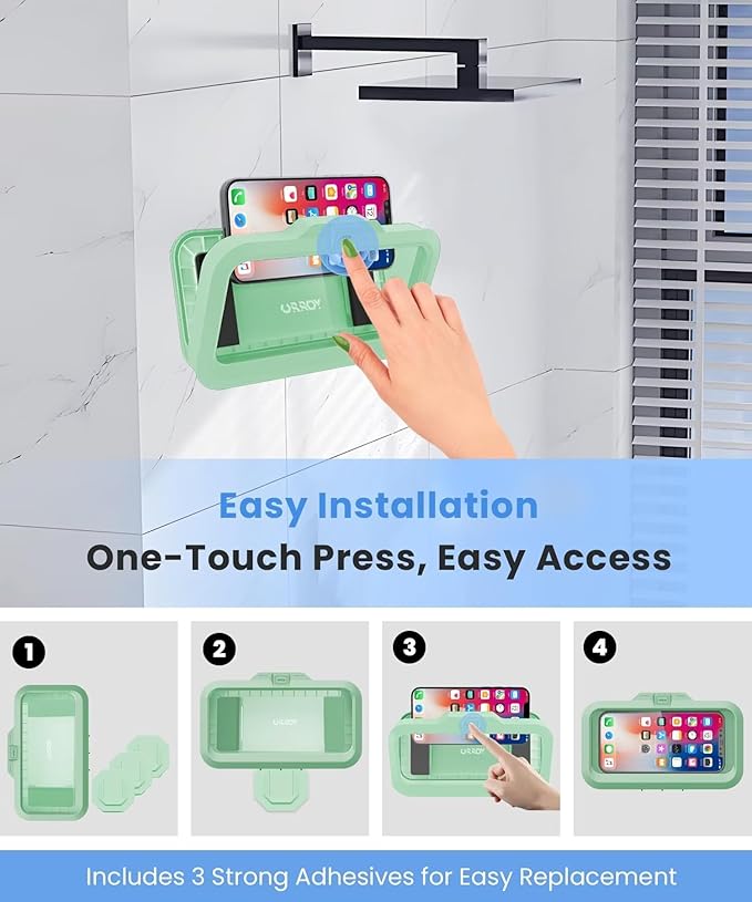 URROY Shower Phone Holder Waterproof One-Touch Open Shower Phone Case Anti-Fog - Image 4