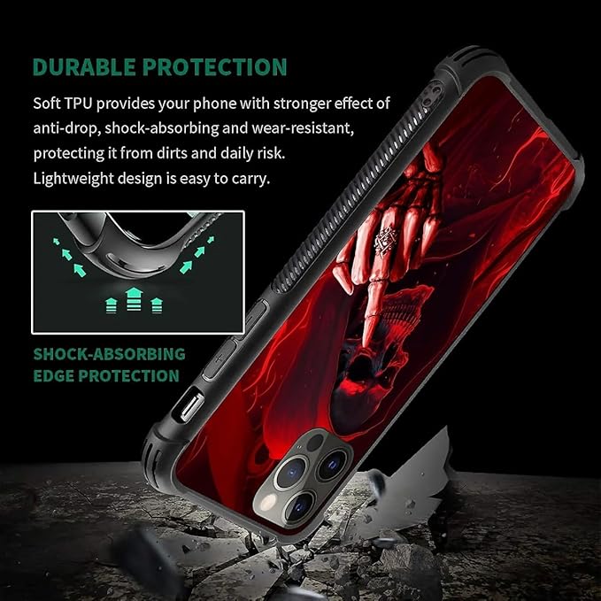 for iPhone 11 Pro Max Case, Gestures Funny Skull Pattern Graphic Design Girl - Image 7