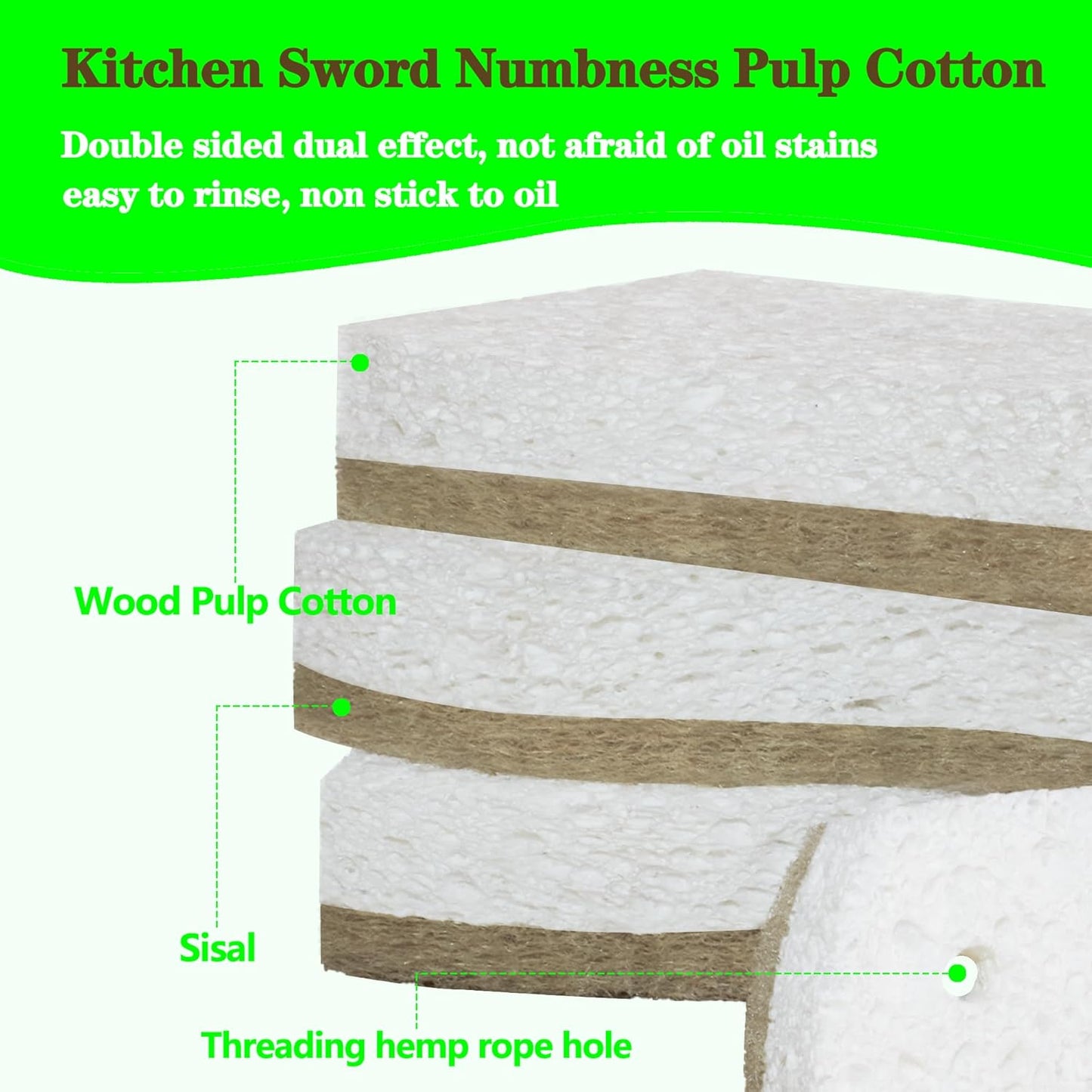 Eco Friendly Cellulose Compostable Biodegradable Kitchen Clean Sponges, for Washing Sink/Pan and Dishwashing, 10 Pack